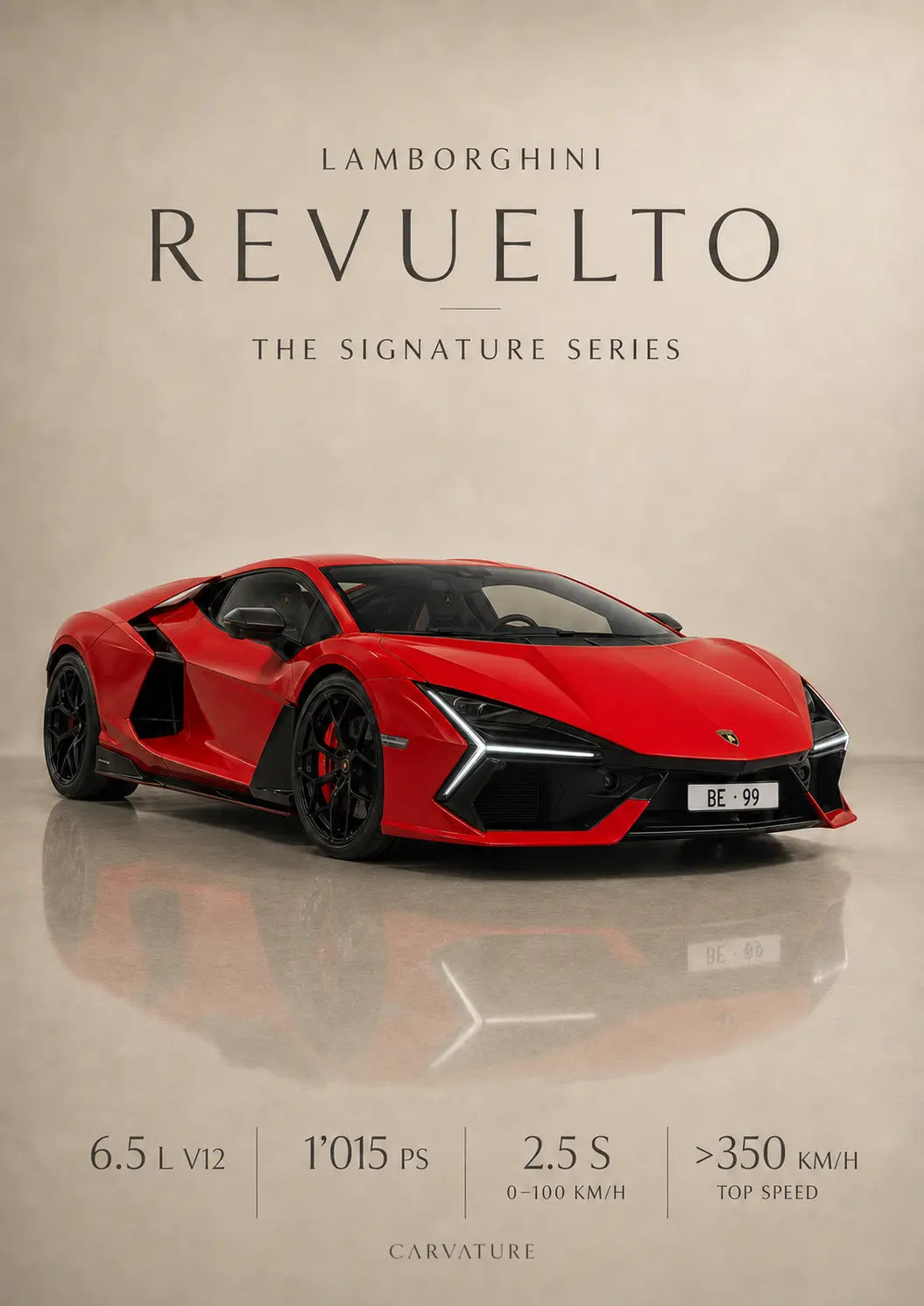 Gerahmtes CARVATURE Signature Poster eines Lamborghini Revuelto
